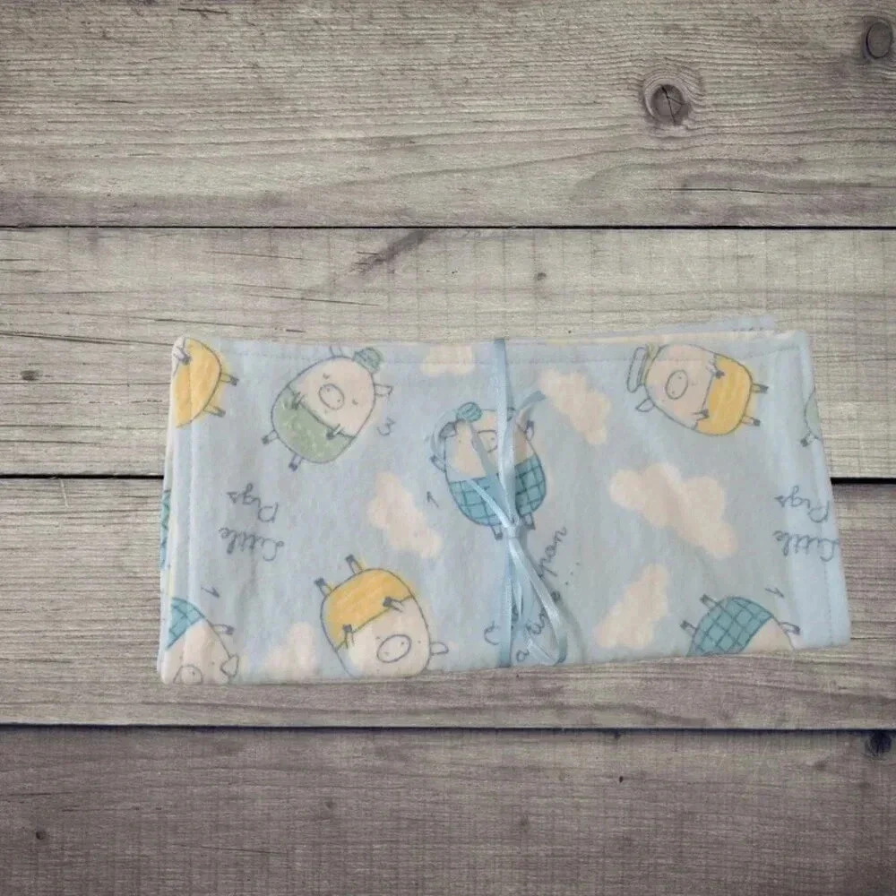 Flannel Burp Cloth, Reversible Little Pigs and Yellow Moons and Stars, Set of 3